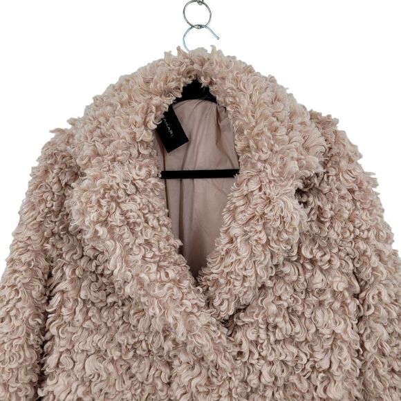 Tahari Teddy Coat M Pink Vegan Faux Fur Curly Textured Jacket Barbiecore Comfy - Picture 4 of 10
